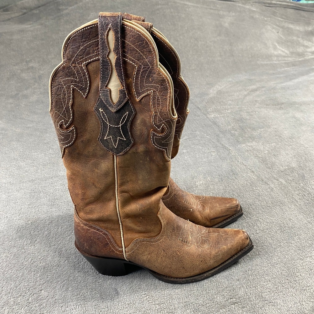 JB Dillon Western Cowboy Boots Women 7.5B Brown Leather Made in Mexico Stitching